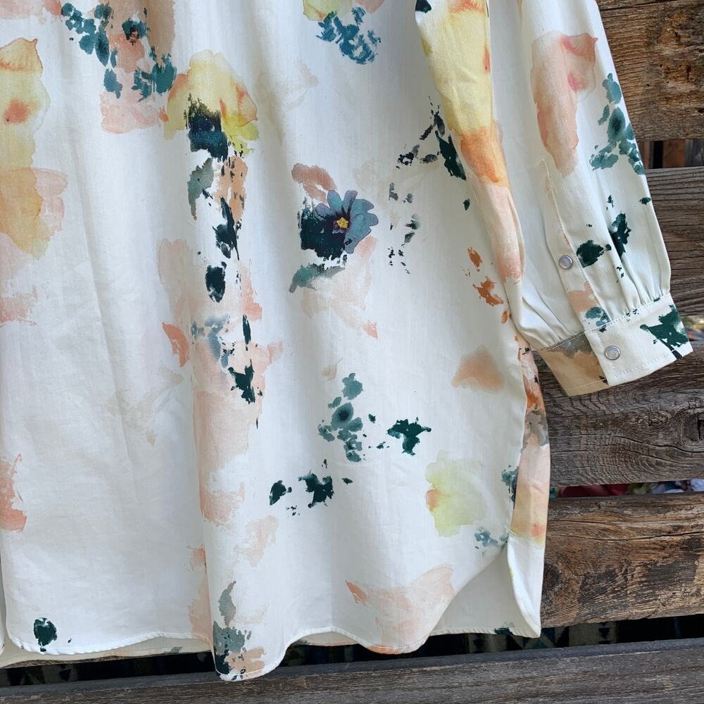 NEW Anthropologie Pilcro Shirt Dress Floral LongSleeve Ruffled Mini Size 1X Plus - Picture 6 of 10